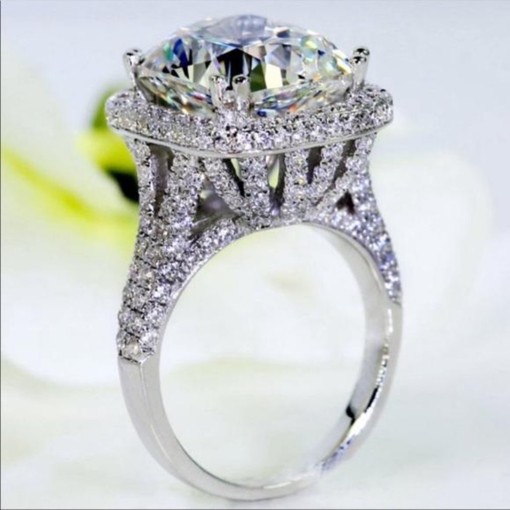NEW SILVER PLATINUM CUSHION DOME ENGAGEMENT RING - Picture 5 of 7